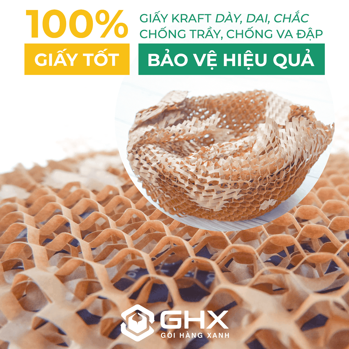 Giấy Tổ Ong 30cmx50m GHX - Chất giấy kraft xi măng 80gsm